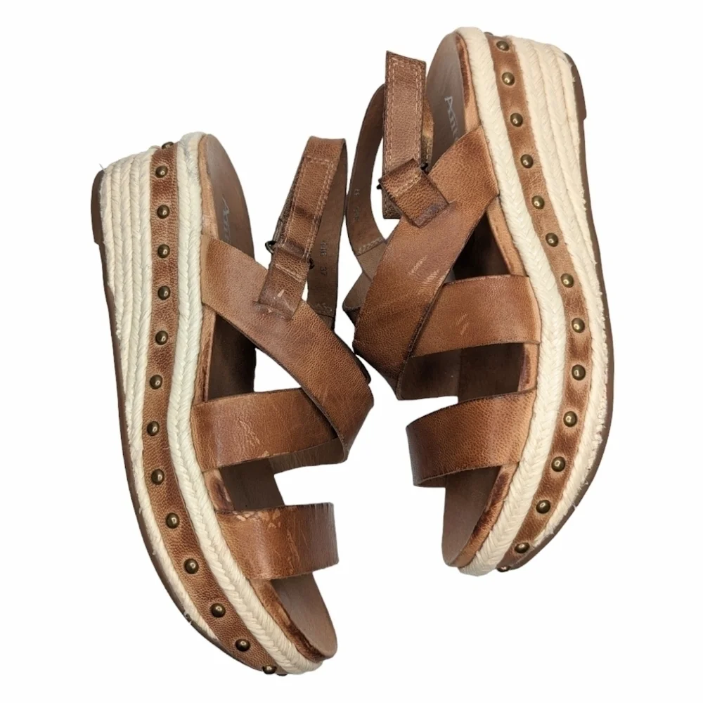 Antelope low studded wedge heel espadrille brown tan leather EU size 37